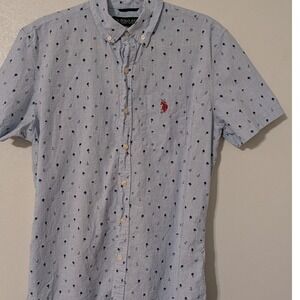 US Polo Assn Mens Small Blue Short Sleeve Palm Tree Anchor Button Down Shirt